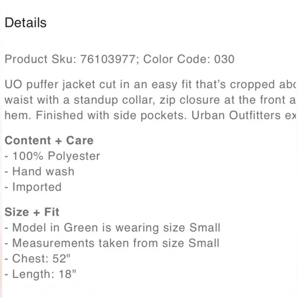 Urban Outfitters UO Cropped Taryn Puffer Coat - M - Picture 4 of 7